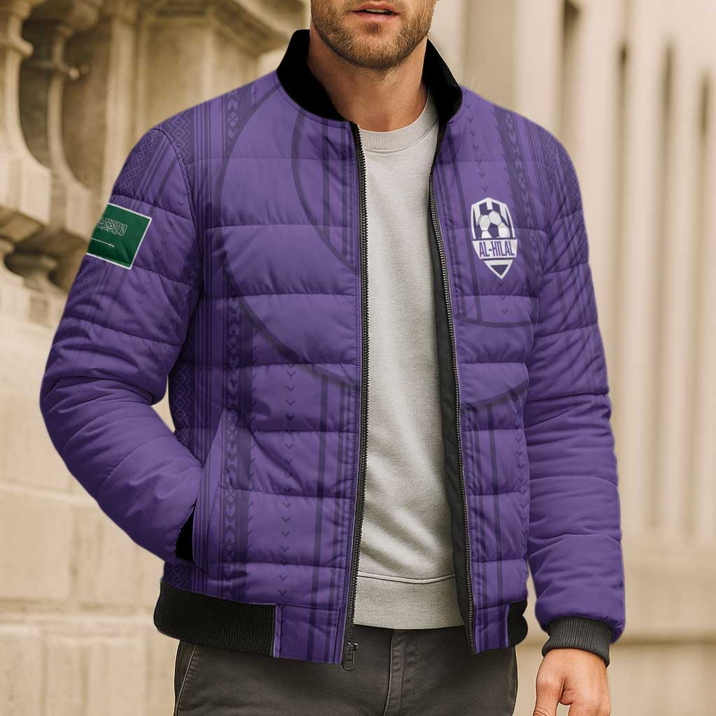 Saudi Football Al Zaeem Custom Bomber Puffer Jacket Crescent Moon - Purple - Wonder Print Shop