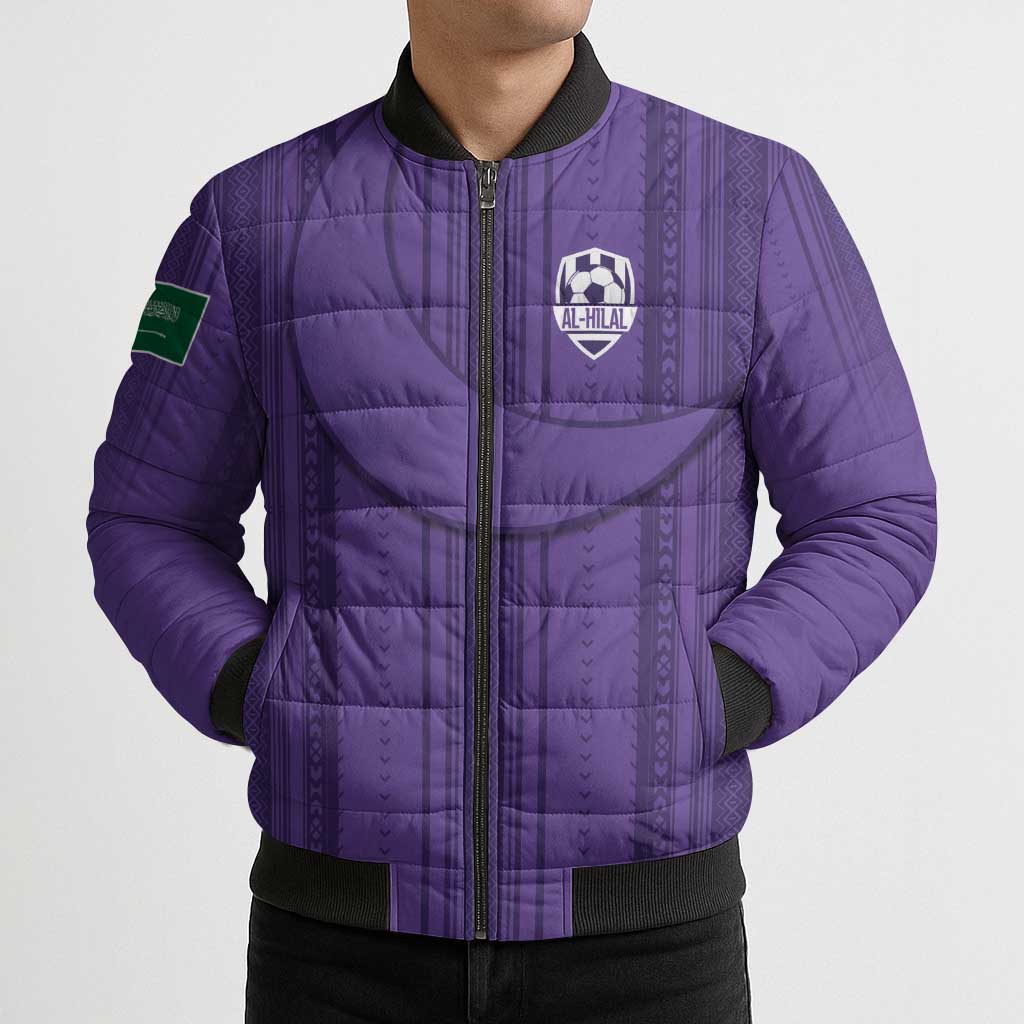Saudi Football Al Zaeem Custom Bomber Puffer Jacket Crescent Moon - Purple - Wonder Print Shop