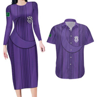 Saudi Football Al Zaeem Custom Couples Matching Long Sleeve Bodycon Dress and Hawaiian Shirt Crescent Moon - Purple - Wonder Print Shop