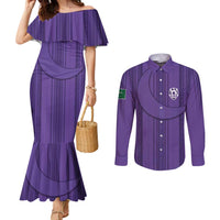 Saudi Football Al Zaeem Custom Couples Matching Mermaid Dress and Long Sleeve Button Shirt Crescent Moon - Purple - Wonder Print Shop