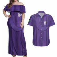 Saudi Football Al Zaeem Custom Couples Matching Off Shoulder Maxi Dress and Hawaiian Shirt Crescent Moon - Purple - Wonder Print Shop