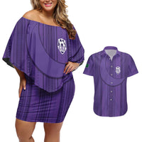 Saudi Football Al Zaeem Custom Couples Matching Off Shoulder Short Dress and Hawaiian Shirt Crescent Moon - Purple - Wonder Print Shop