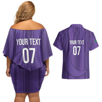 Saudi Football Al Zaeem Custom Couples Matching Off Shoulder Short Dress and Hawaiian Shirt Crescent Moon - Purple - Wonder Print Shop