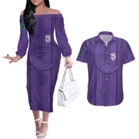 Saudi Football Al Zaeem Custom Couples Matching Off The Shoulder Long Sleeve Dress and Hawaiian Shirt Crescent Moon - Purple - Wonder Print Shop