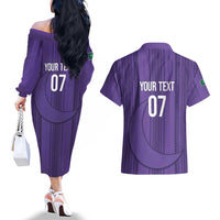 Saudi Football Al Zaeem Custom Couples Matching Off The Shoulder Long Sleeve Dress and Hawaiian Shirt Crescent Moon - Purple - Wonder Print Shop