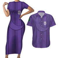 Saudi Football Al Zaeem Custom Couples Matching Short Sleeve Bodycon Dress and Hawaiian Shirt Crescent Moon - Purple - Wonder Print Shop