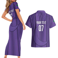 Saudi Football Al Zaeem Custom Couples Matching Short Sleeve Bodycon Dress and Hawaiian Shirt Crescent Moon - Purple - Wonder Print Shop
