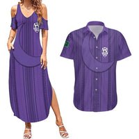 Saudi Football Al Zaeem Custom Couples Matching Summer Maxi Dress and Hawaiian Shirt Crescent Moon - Purple - Wonder Print Shop