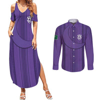 Saudi Football Al Zaeem Custom Couples Matching Summer Maxi Dress and Long Sleeve Button Shirt Crescent Moon - Purple - Wonder Print Shop