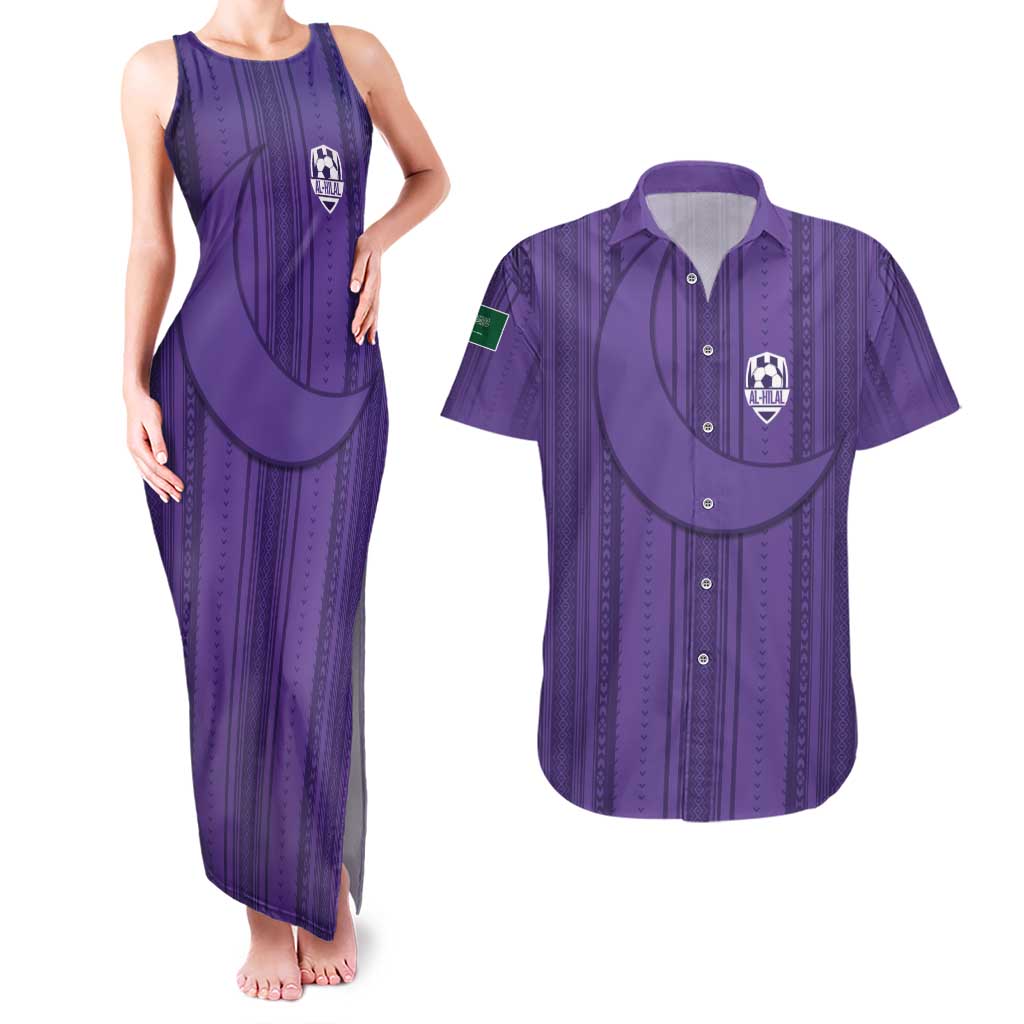 Saudi Football Al Zaeem Custom Couples Matching Tank Maxi Dress and Hawaiian Shirt Crescent Moon - Purple - Wonder Print Shop
