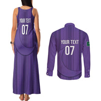 Saudi Football Al Zaeem Custom Couples Matching Tank Maxi Dress and Long Sleeve Button Shirt Crescent Moon - Purple - Wonder Print Shop