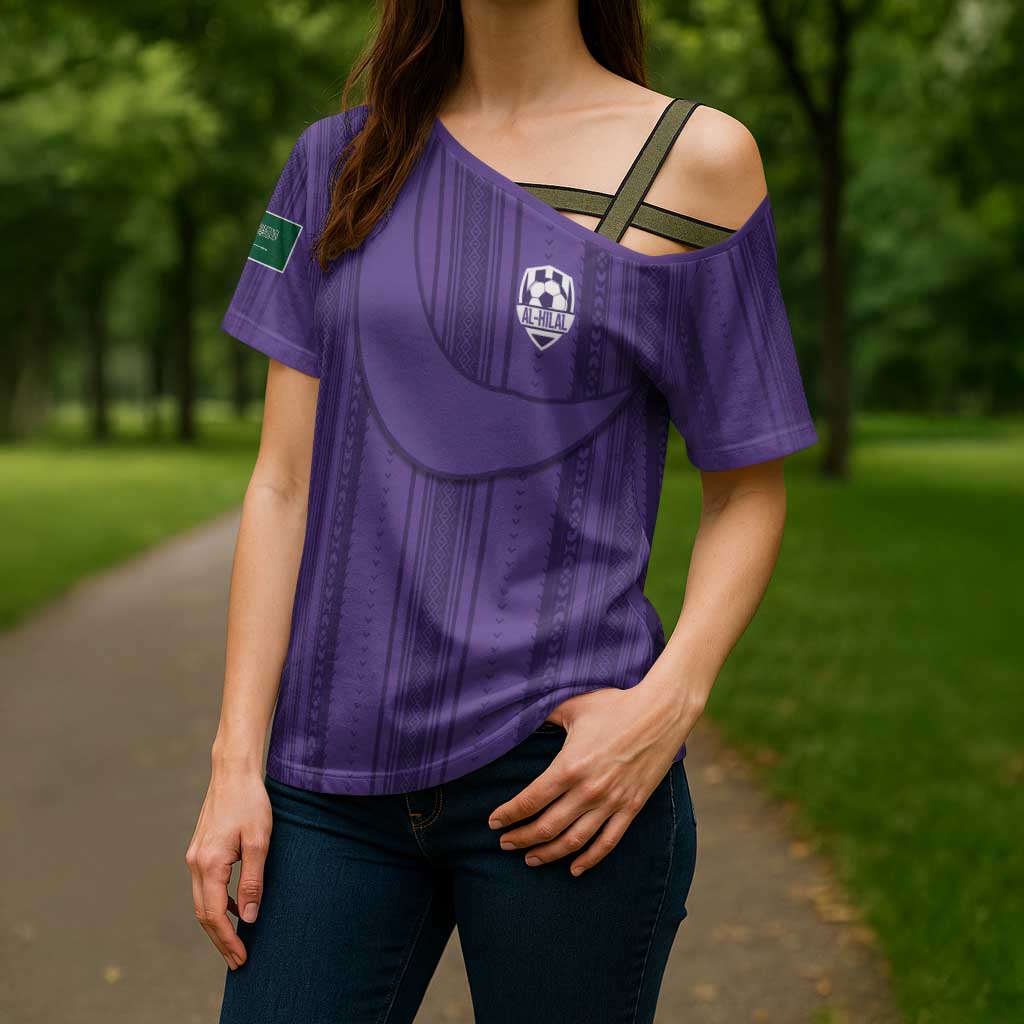 Saudi Football Al Zaeem Custom Cross Shoulder Shirt Crescent Moon - Purple - Wonder Print Shop