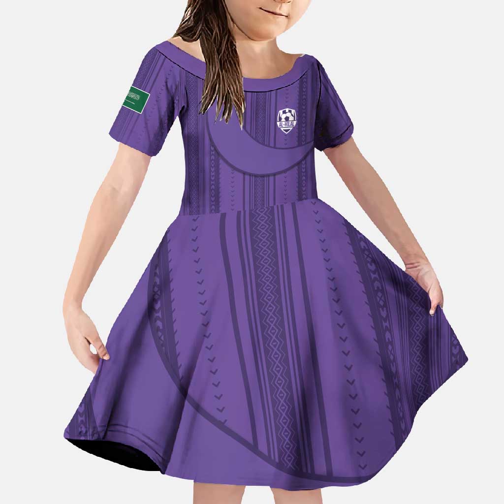 Saudi Football Al Zaeem Custom Family Matching Long Sleeve Bodycon Dress and Hawaiian Shirt Crescent Moon - Purple - Wonder Print Shop