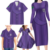 Saudi Football Al Zaeem Custom Family Matching Long Sleeve Bodycon Dress and Hawaiian Shirt Crescent Moon - Purple - Wonder Print Shop