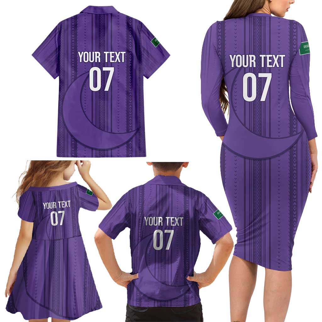 Saudi Football Al Zaeem Custom Family Matching Long Sleeve Bodycon Dress and Hawaiian Shirt Crescent Moon - Purple - Wonder Print Shop