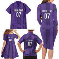 Saudi Football Al Zaeem Custom Family Matching Long Sleeve Bodycon Dress and Hawaiian Shirt Crescent Moon - Purple - Wonder Print Shop