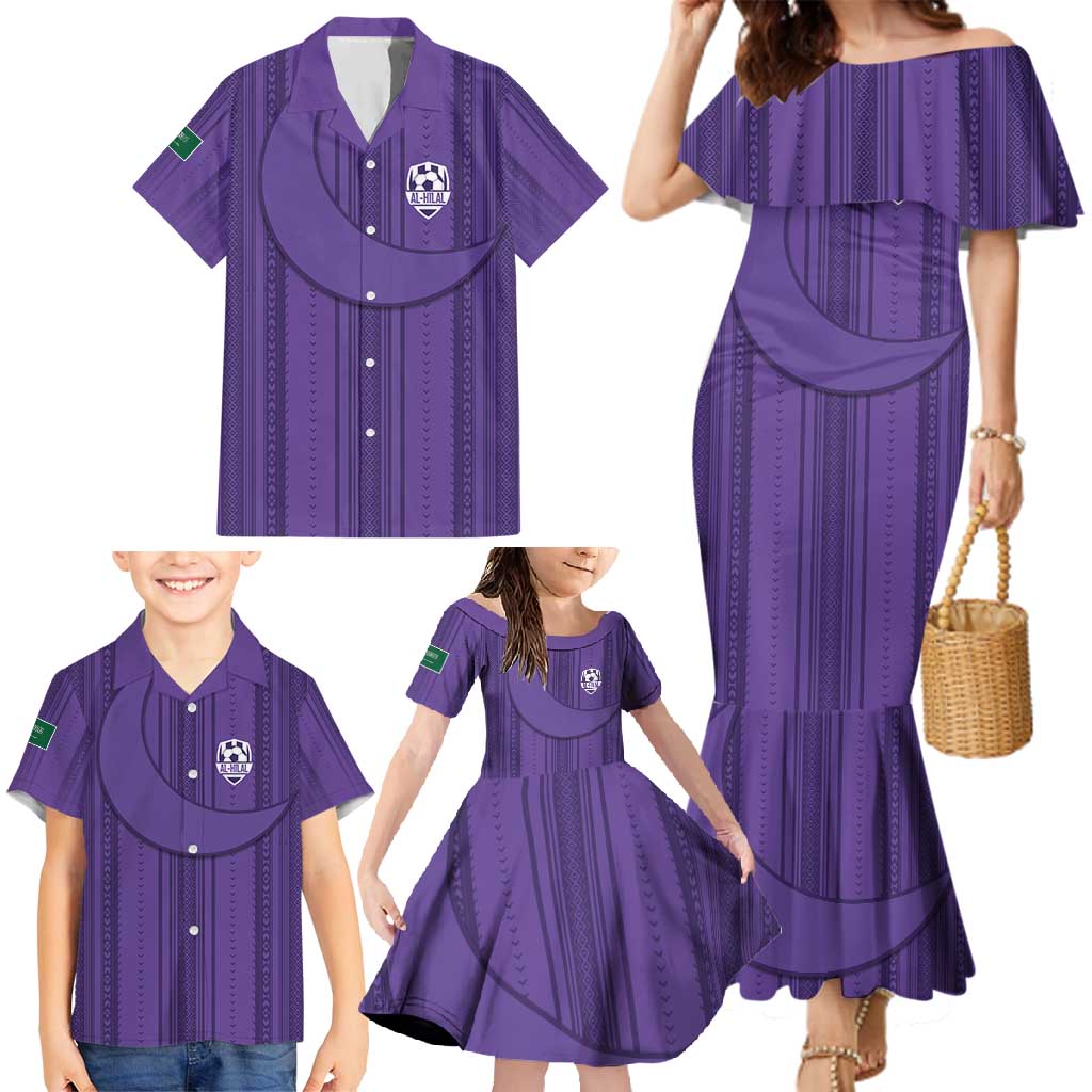 Saudi Football Al Zaeem Custom Family Matching Mermaid Dress and Hawaiian Shirt Crescent Moon - Purple - Wonder Print Shop