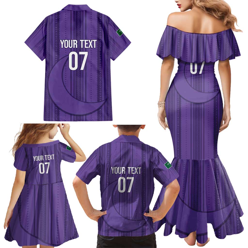 Saudi Football Al Zaeem Custom Family Matching Mermaid Dress and Hawaiian Shirt Crescent Moon - Purple - Wonder Print Shop