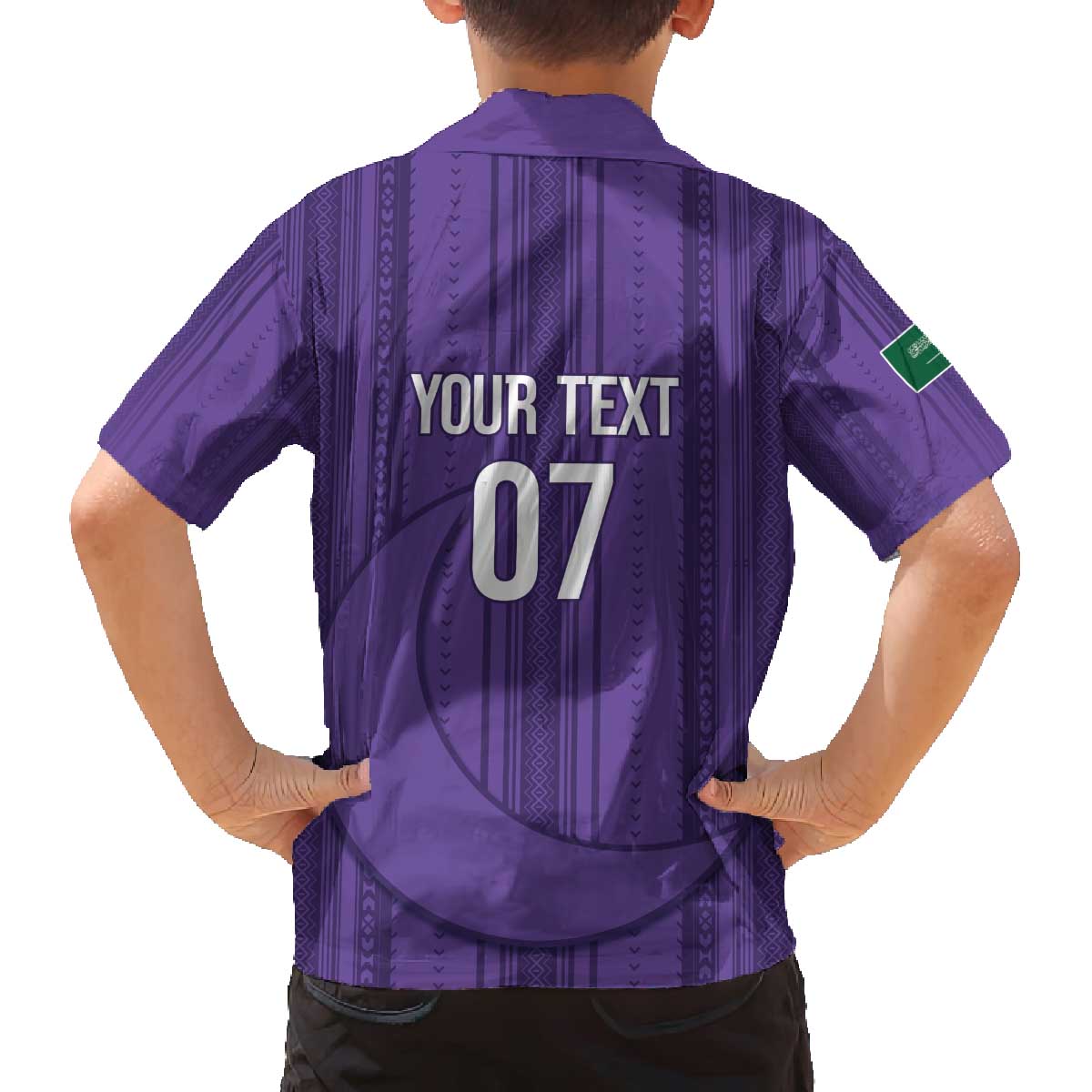 Saudi Football Al Zaeem Custom Family Matching Off The Shoulder Long Sleeve Dress and Hawaiian Shirt Crescent Moon - Purple - Wonder Print Shop