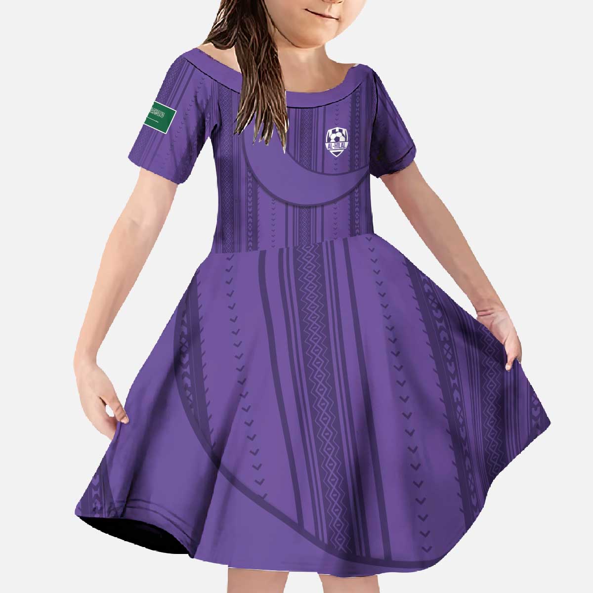 Saudi Football Al Zaeem Custom Family Matching Off The Shoulder Long Sleeve Dress and Hawaiian Shirt Crescent Moon - Purple - Wonder Print Shop