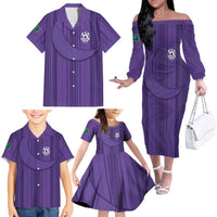 Saudi Football Al Zaeem Custom Family Matching Off The Shoulder Long Sleeve Dress and Hawaiian Shirt Crescent Moon - Purple - Wonder Print Shop