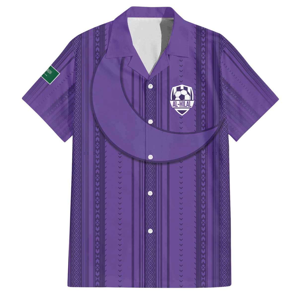 Saudi Football Al Zaeem Custom Family Matching Off The Shoulder Long Sleeve Dress and Hawaiian Shirt Crescent Moon - Purple - Wonder Print Shop