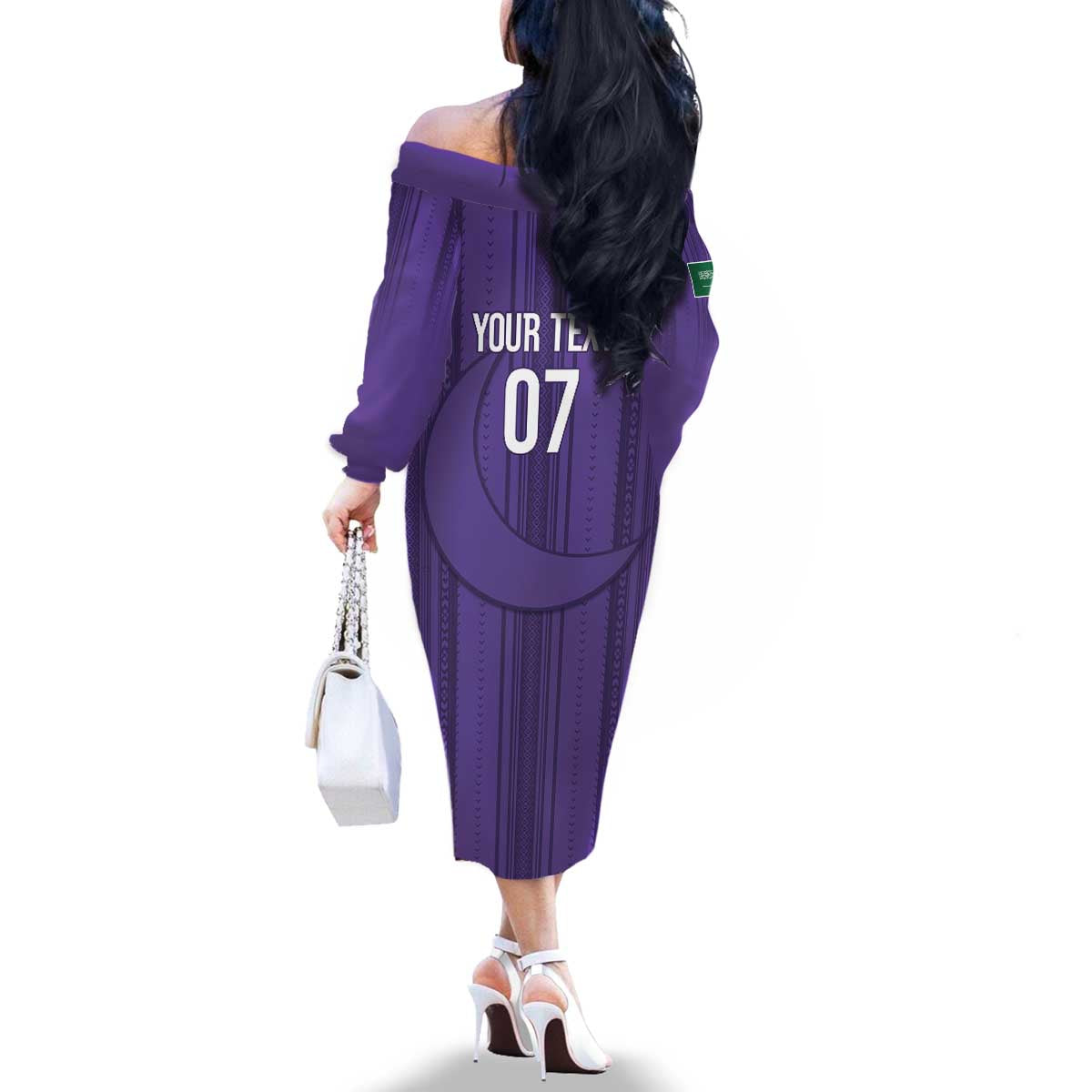 Saudi Football Al Zaeem Custom Family Matching Off The Shoulder Long Sleeve Dress and Hawaiian Shirt Crescent Moon - Purple - Wonder Print Shop
