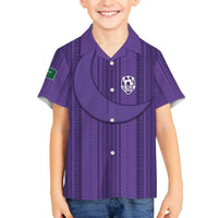 Saudi Football Al Zaeem Custom Family Matching Off The Shoulder Long Sleeve Dress and Hawaiian Shirt Crescent Moon - Purple - Wonder Print Shop