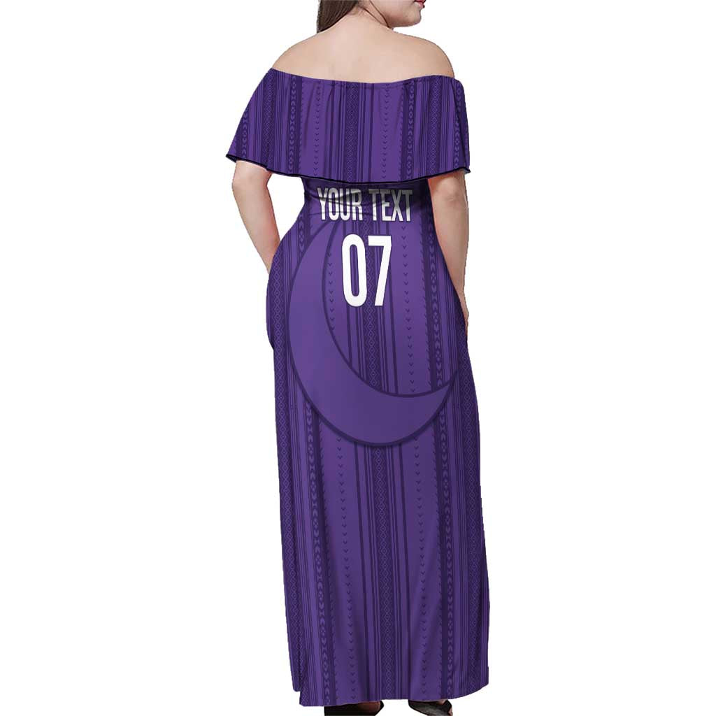Saudi Football Al Zaeem Custom Family Matching Off Shoulder Maxi Dress and Hawaiian Shirt Crescent Moon - Purple - Wonder Print Shop