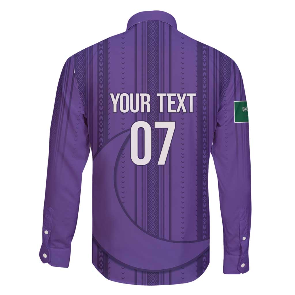 Saudi Football Al Zaeem Custom Family Matching Off Shoulder Short Dress and Hawaiian Shirt Crescent Moon - Purple - Wonder Print Shop