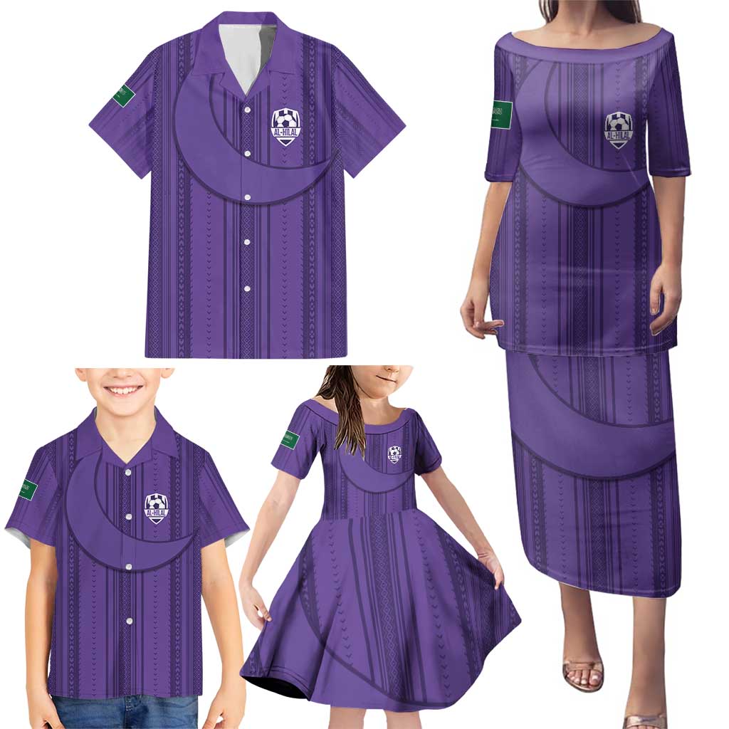 Saudi Football Al Zaeem Custom Family Matching Puletasi and Hawaiian Shirt Crescent Moon - Purple - Wonder Print Shop