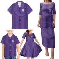 Saudi Football Al Zaeem Custom Family Matching Puletasi and Hawaiian Shirt Crescent Moon - Purple - Wonder Print Shop