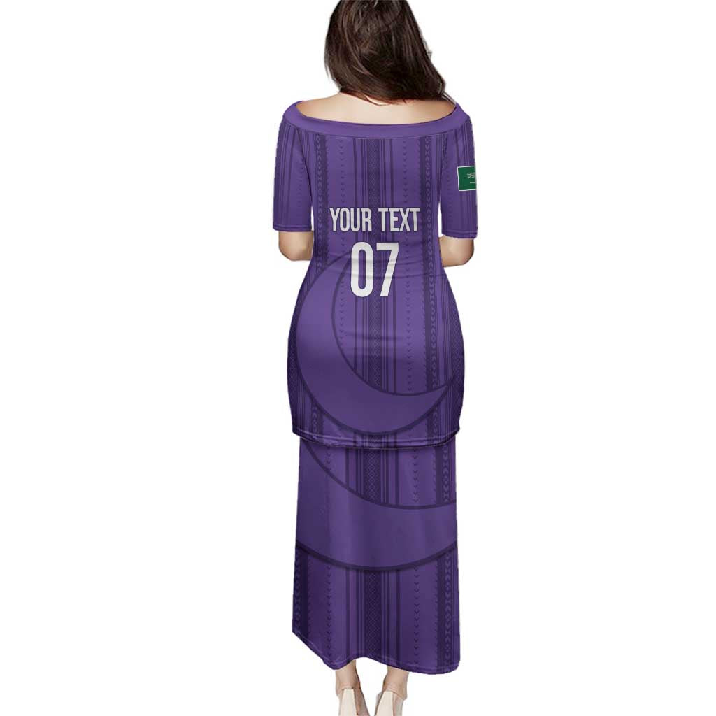 Saudi Football Al Zaeem Custom Family Matching Puletasi and Hawaiian Shirt Crescent Moon - Purple - Wonder Print Shop