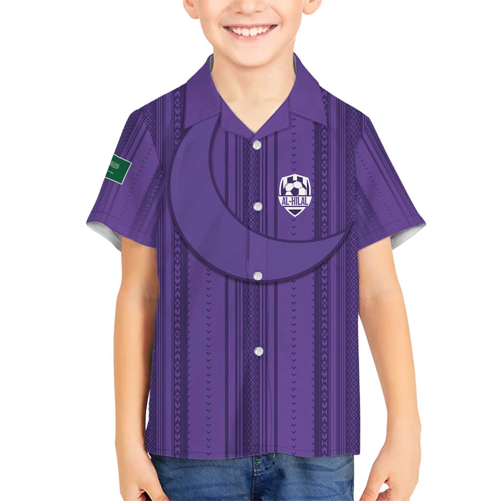 Saudi Football Al Zaeem Custom Family Matching Puletasi and Hawaiian Shirt Crescent Moon - Purple - Wonder Print Shop