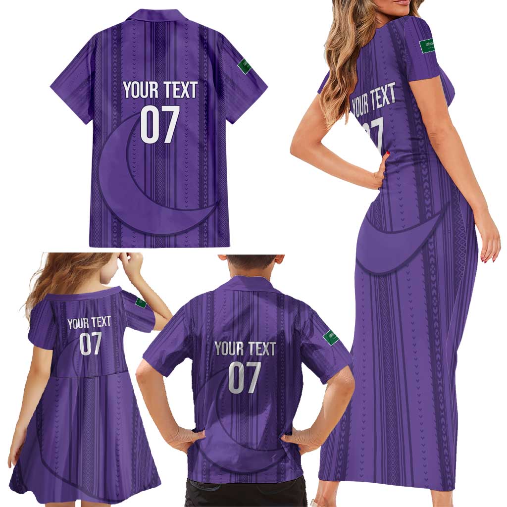 Saudi Football Al Zaeem Custom Family Matching Short Sleeve Bodycon Dress and Hawaiian Shirt Crescent Moon - Purple - Wonder Print Shop