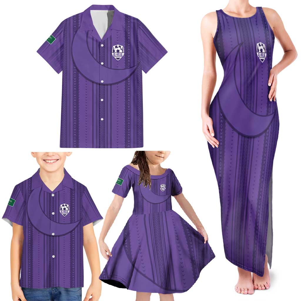 Saudi Football Al Zaeem Custom Family Matching Tank Maxi Dress and Hawaiian Shirt Crescent Moon - Purple - Wonder Print Shop