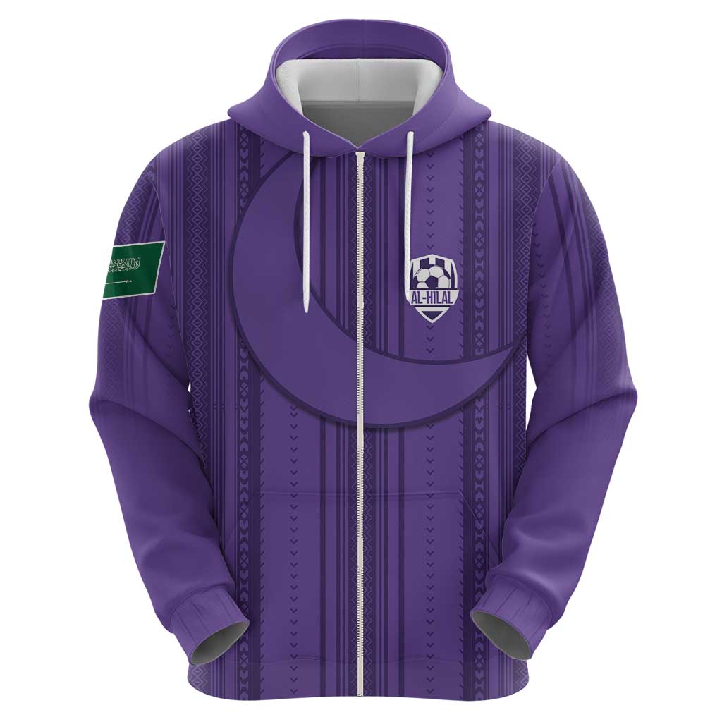 Saudi Football Al Zaeem Custom Hoodie Crescent Moon - Purple - Wonder Print Shop