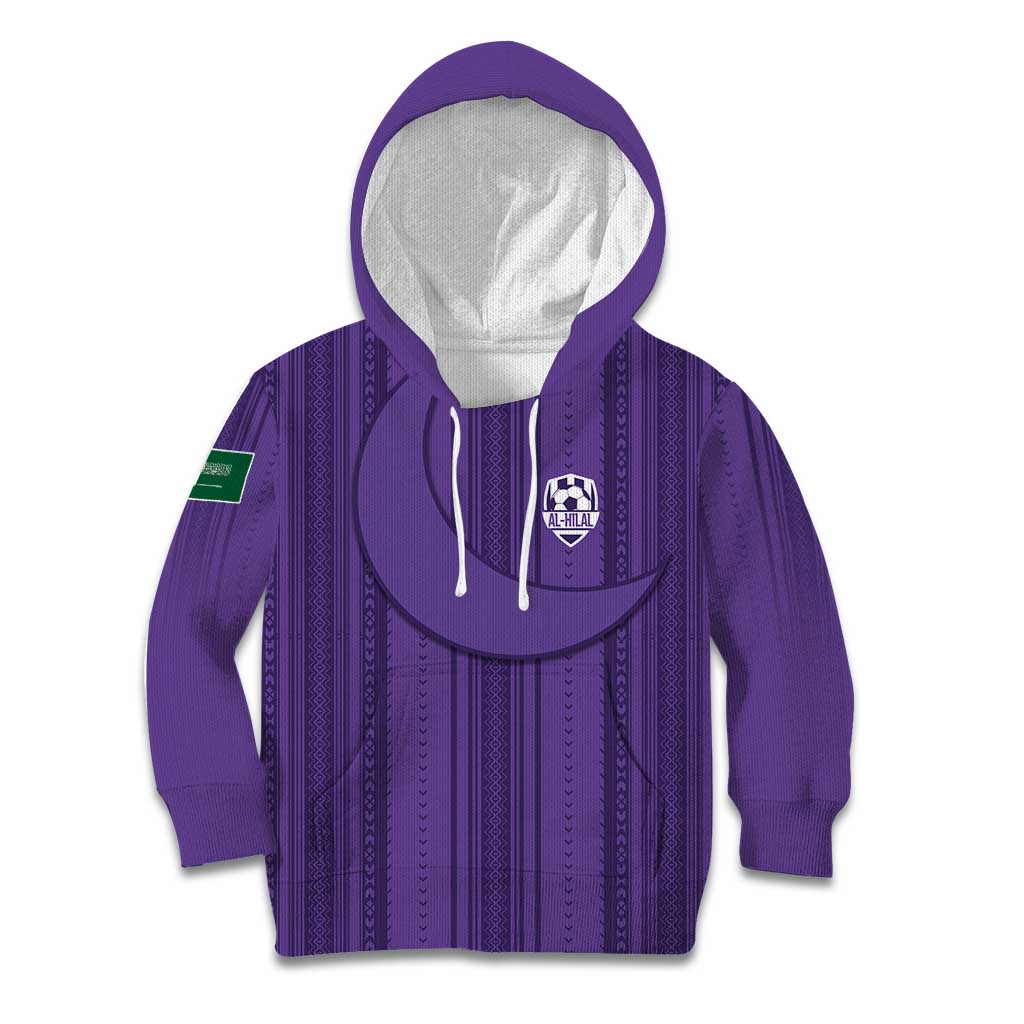 Saudi Football Al Zaeem Custom Kid Hoodie Crescent Moon - Purple - Wonder Print Shop