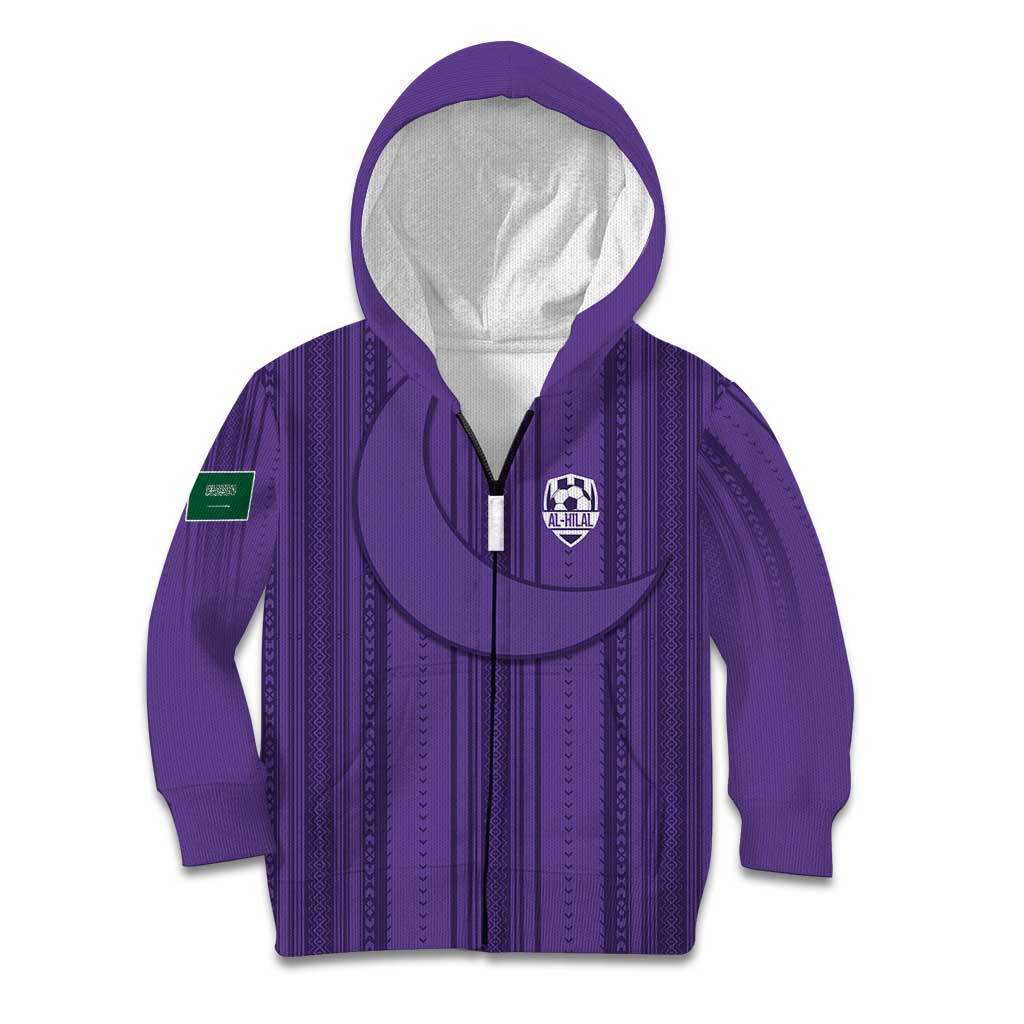 Saudi Football Al Zaeem Custom Kid Hoodie Crescent Moon - Purple - Wonder Print Shop