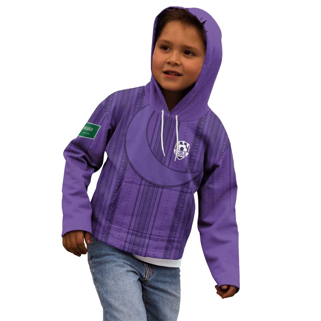 Saudi Football Al Zaeem Custom Kid Hoodie Crescent Moon - Purple - Wonder Print Shop