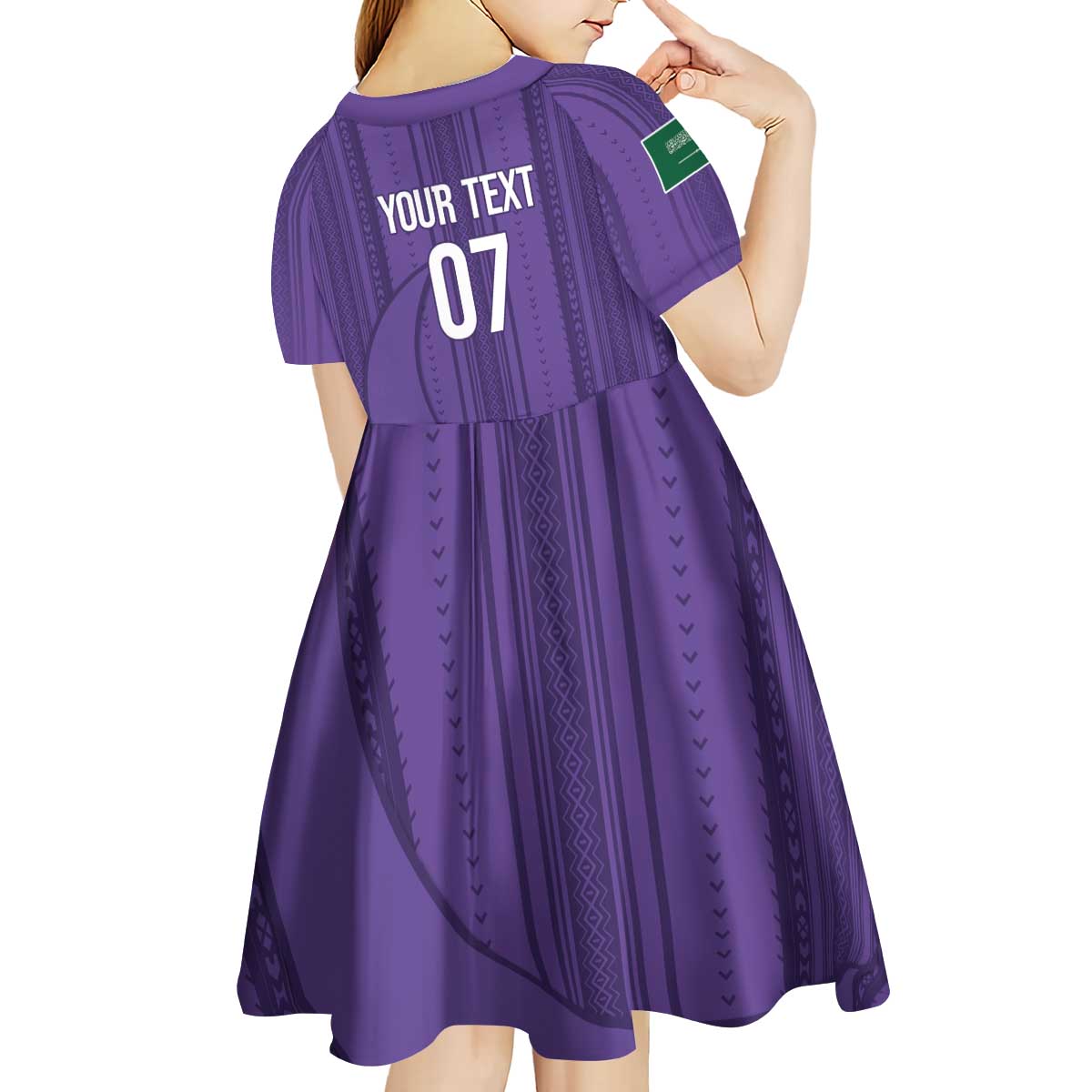 Saudi Football Al Zaeem Custom Kid Short Sleeve Dress Crescent Moon - Purple - Wonder Print Shop