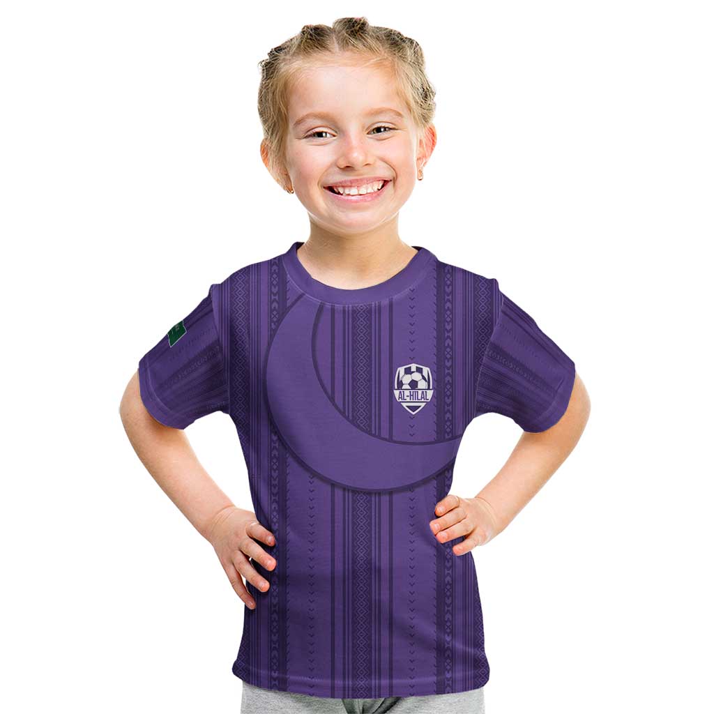 Saudi Football Al Zaeem Custom Kid T Shirt Crescent Moon - Purple - Wonder Print Shop