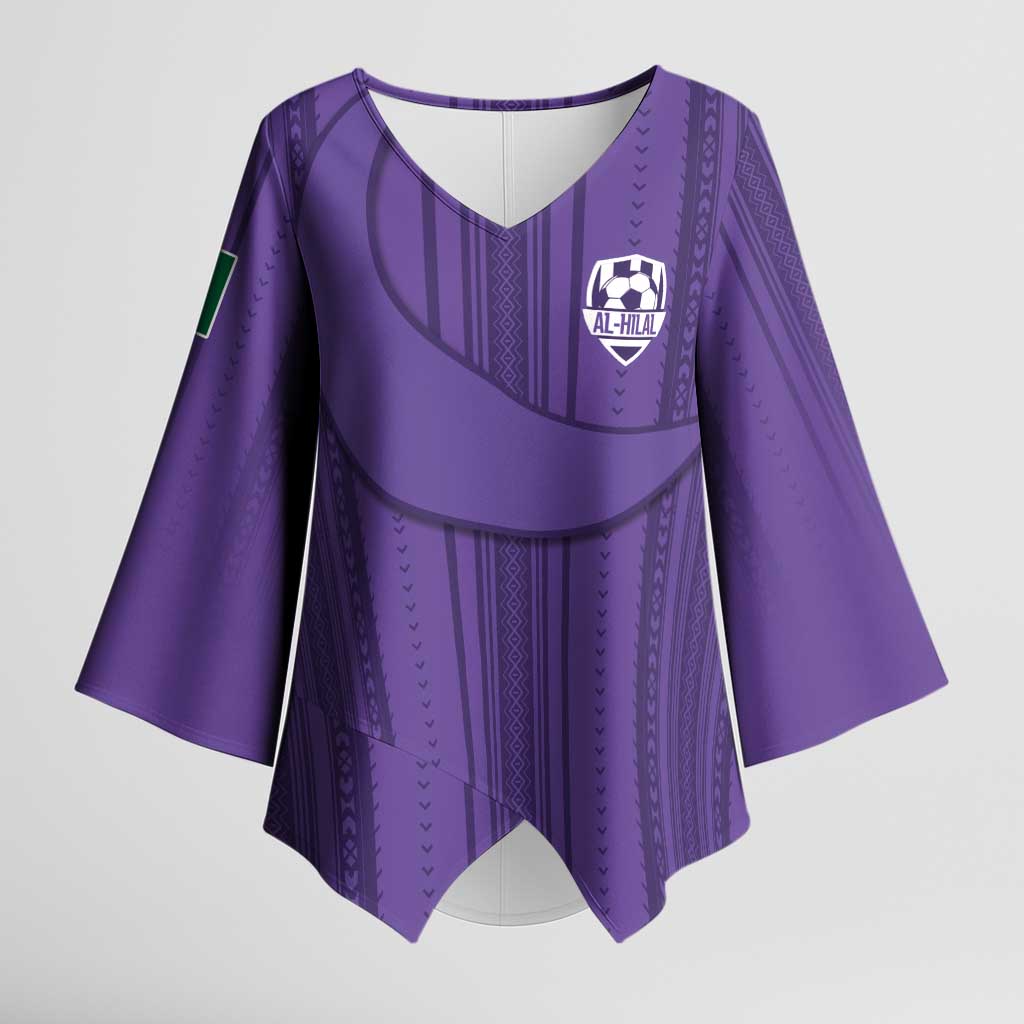 Saudi Football Al Zaeem Custom Kimono Sleeve Blouse Crescent Moon - Purple - Wonder Print Shop