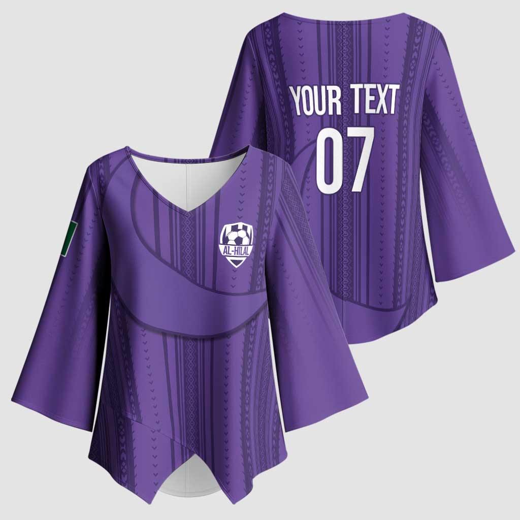 Saudi Football Al Zaeem Custom Kimono Sleeve Blouse Crescent Moon - Purple - Wonder Print Shop
