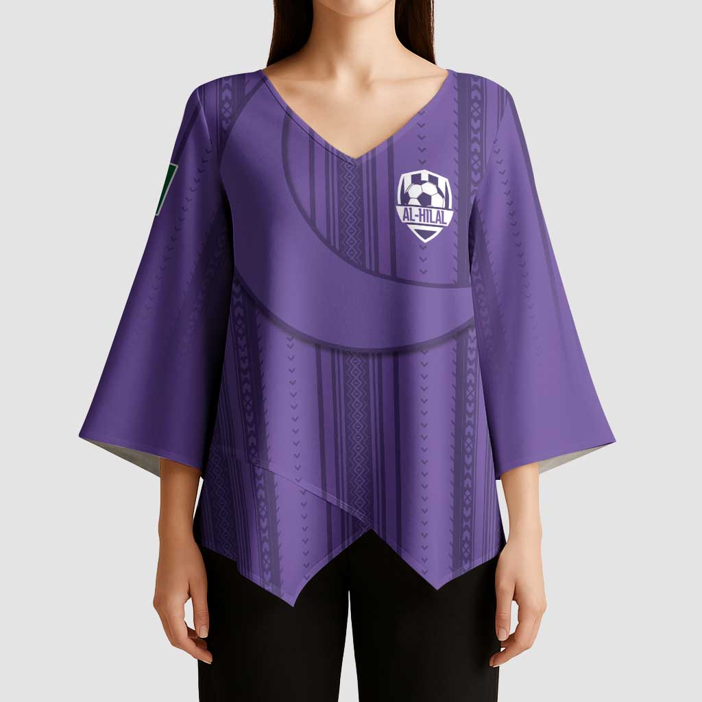 Saudi Football Al Zaeem Custom Kimono Sleeve Blouse Crescent Moon - Purple - Wonder Print Shop