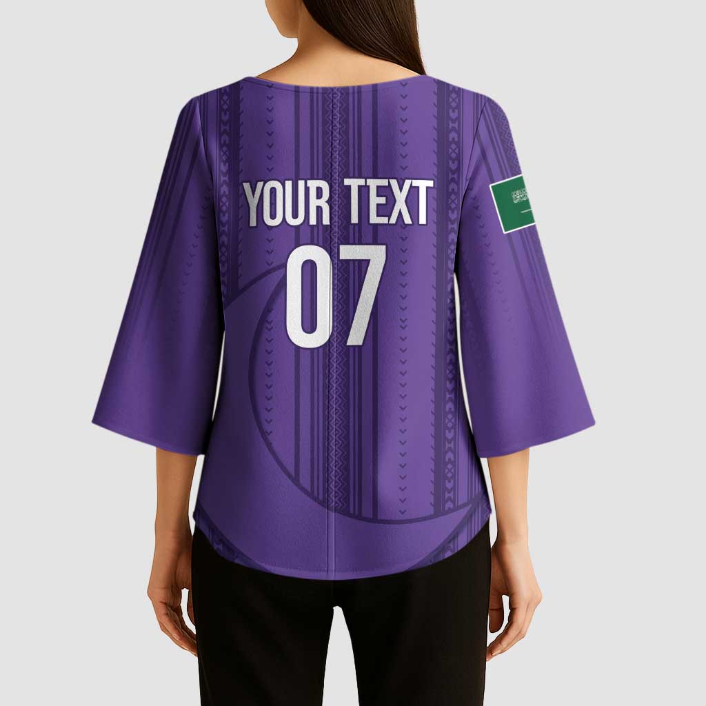 Saudi Football Al Zaeem Custom Kimono Sleeve Blouse Crescent Moon - Purple - Wonder Print Shop