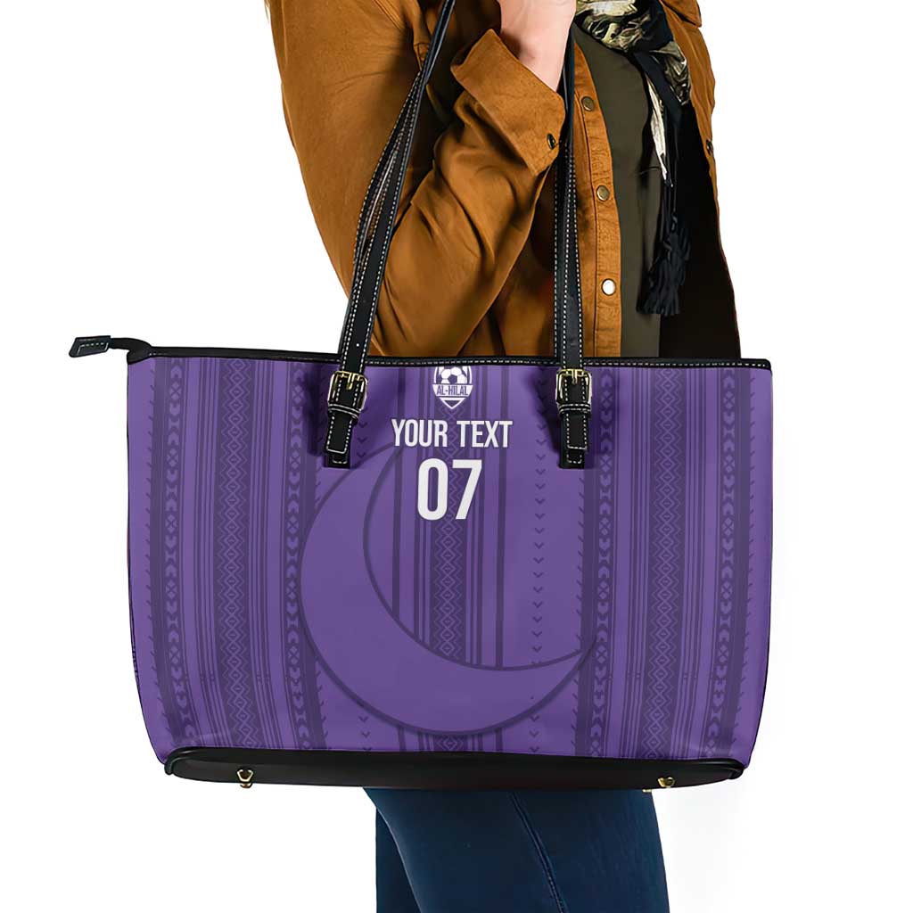 Saudi Football Al Zaeem Custom Leather Tote Bag Crescent Moon - Purple - Wonder Print Shop