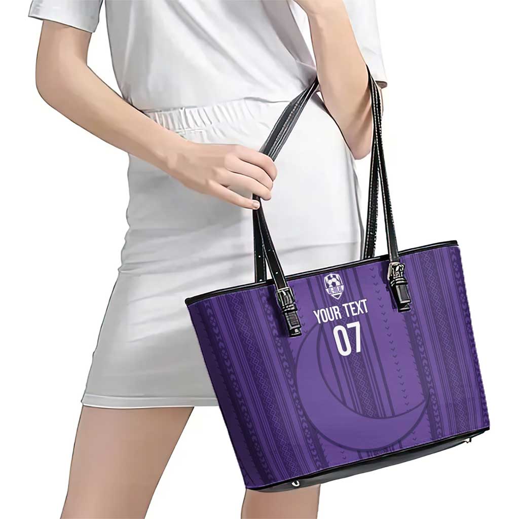 Saudi Football Al Zaeem Custom Leather Tote Bag Crescent Moon - Purple - Wonder Print Shop