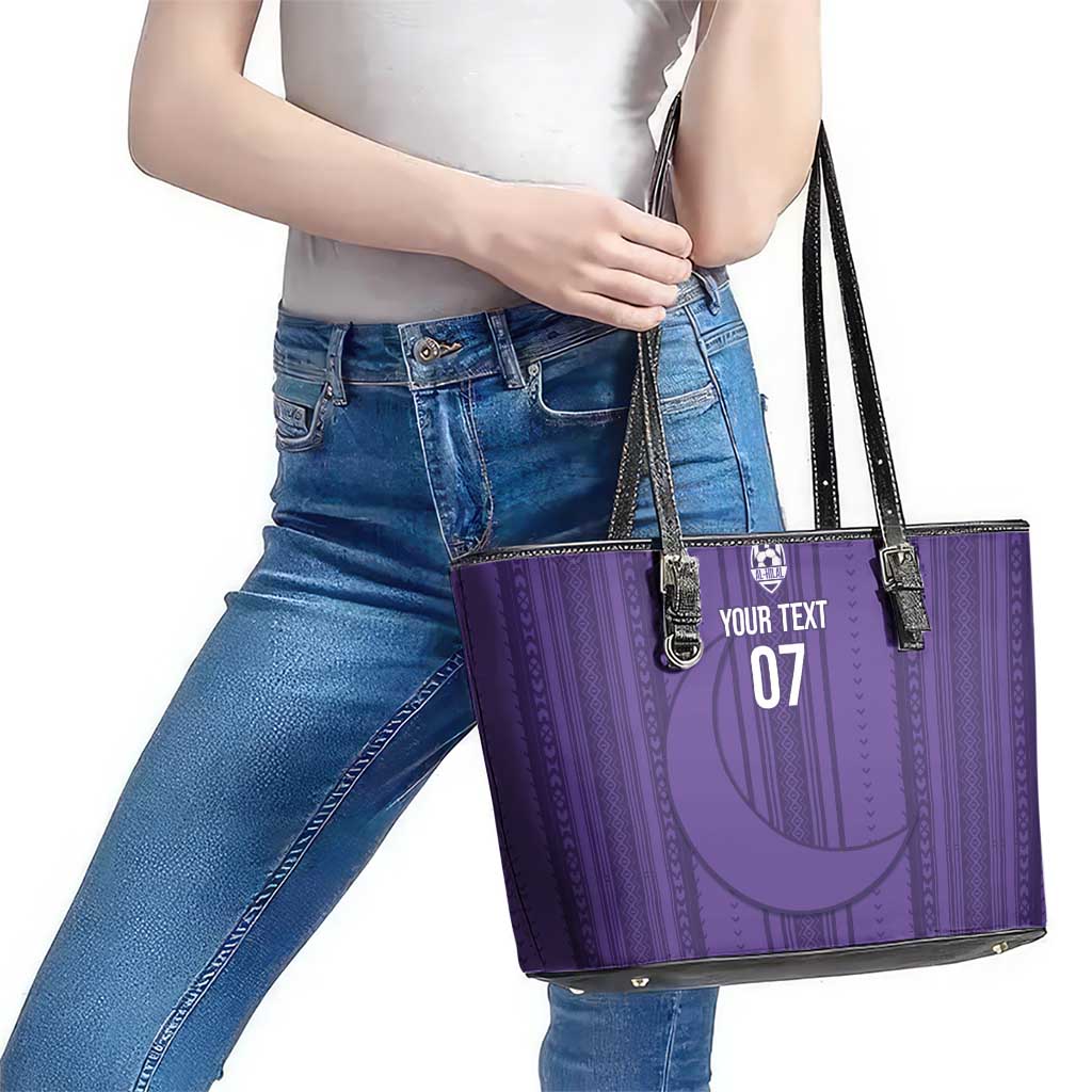 Saudi Football Al Zaeem Custom Leather Tote Bag Crescent Moon - Purple - Wonder Print Shop