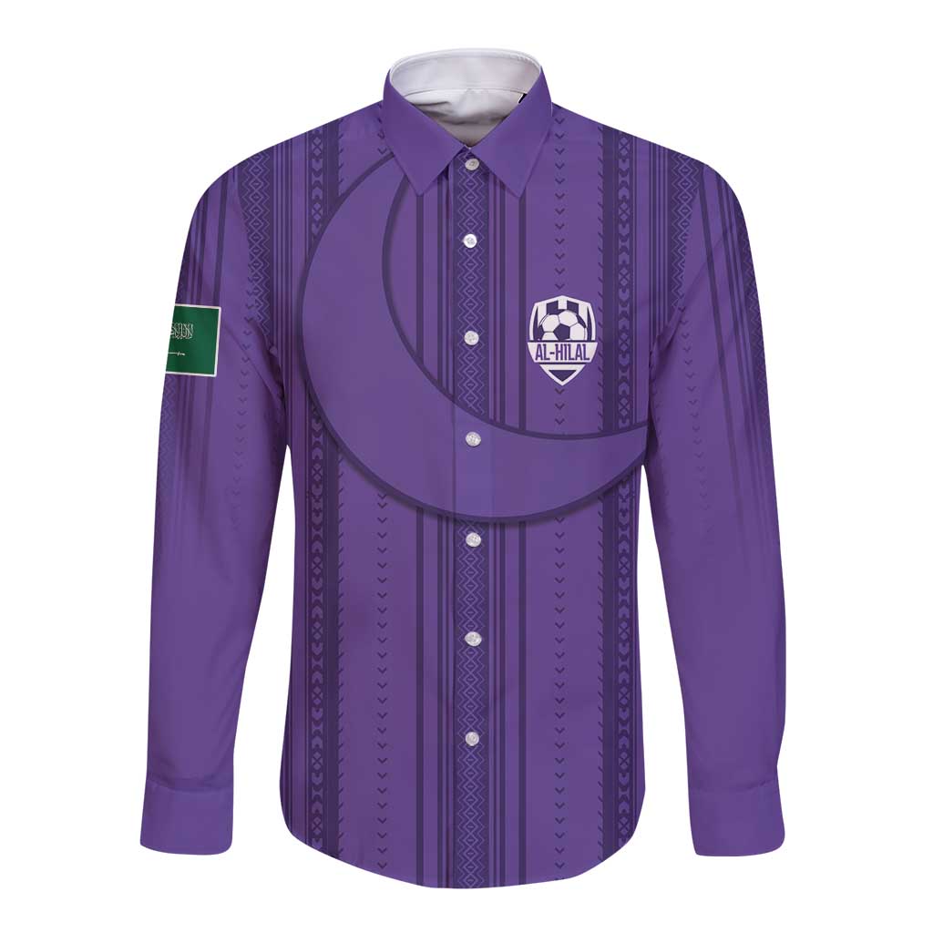 Saudi Football Al Zaeem Custom Long Sleeve Button Shirt Crescent Moon - Purple - Wonder Print Shop